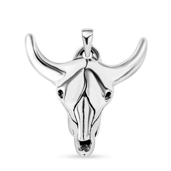 Unisex Bull Head 925 Sterling Silver Pendant on 24" Braided Leather Necklace NWT - Picture 3 of 8